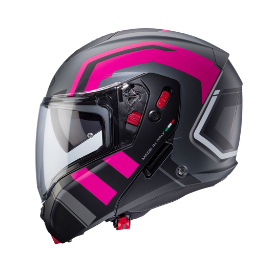 Casco de Moto Abatible CABERG HORUS X ROAD MATT GUN METAL/BLACK/FUCSIA
