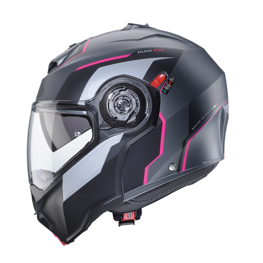 Casco de Moto Abatible CABERG DUKE EVO mOVE mATT GUN METAL/BLACK/FUCSIA