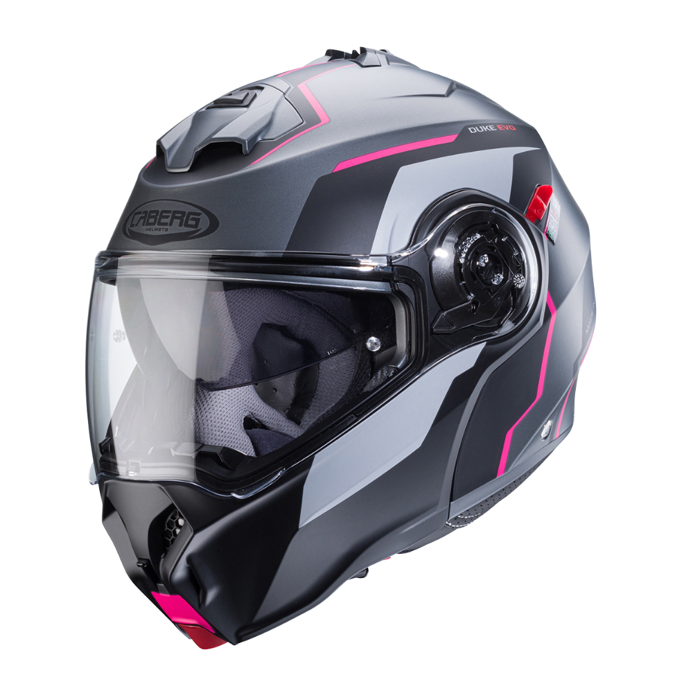 Casco de Moto Abatible CABERG DUKE EVO mOVE mATT GUN METAL/BLACK/FUCSIA