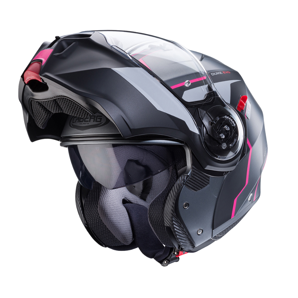 Casco de Moto Abatible CABERG DUKE EVO mOVE mATT GUN METAL/BLACK/FUCSIA