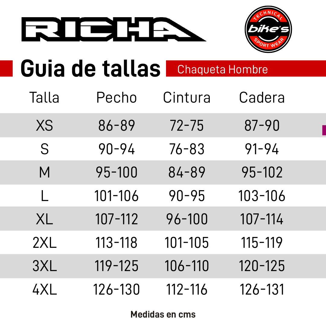 tallas chaqueta de moto