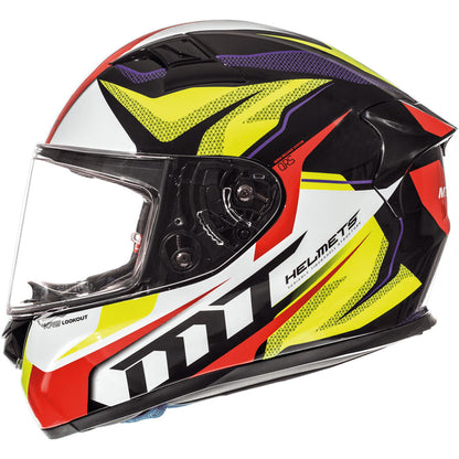 Casco moto amarillo rojo lado