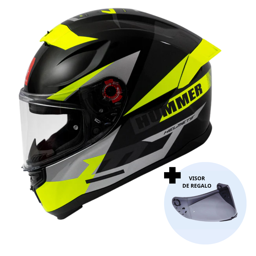 Casco de Moto MT Helmets Hummer Quo B13 Amarillo Fluor Brillo + Pantalla Dark