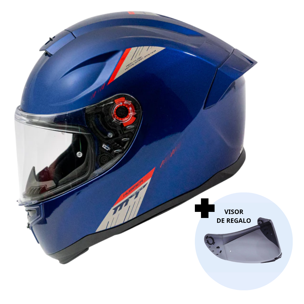 Casco de Moto MT Helmets Hummer Solid A7 Azul Brillo + Pantalla Dark