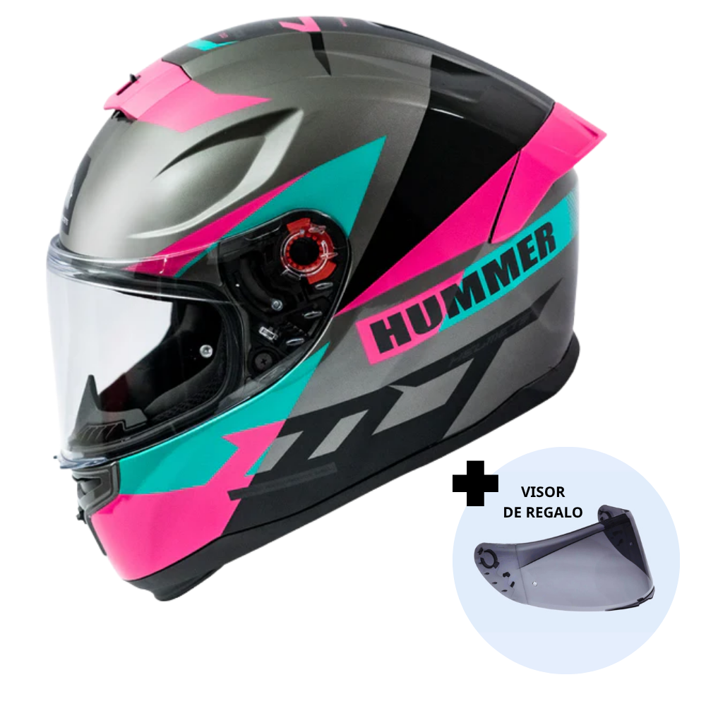 Casco de Moto MT Helmets Hummer Quo C9 Rosa Brillo + Pantalla Dark