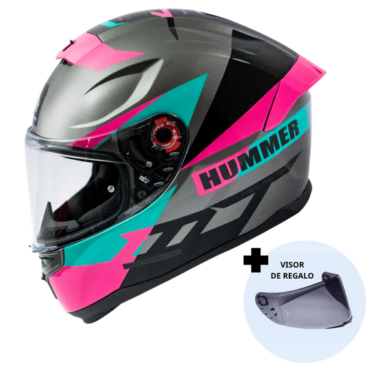 Casco de Moto MT Helmets Hummer Quo C9 Rosa Brillo + Pantalla Dark