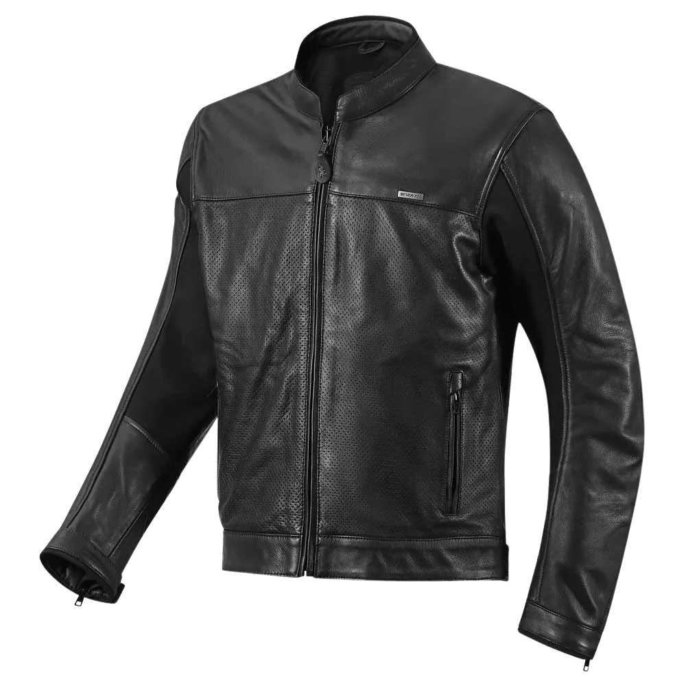 Chaqueta para Moto Seventy SD-JL4 Legend Classic Cuero Verano Hombre Negro
