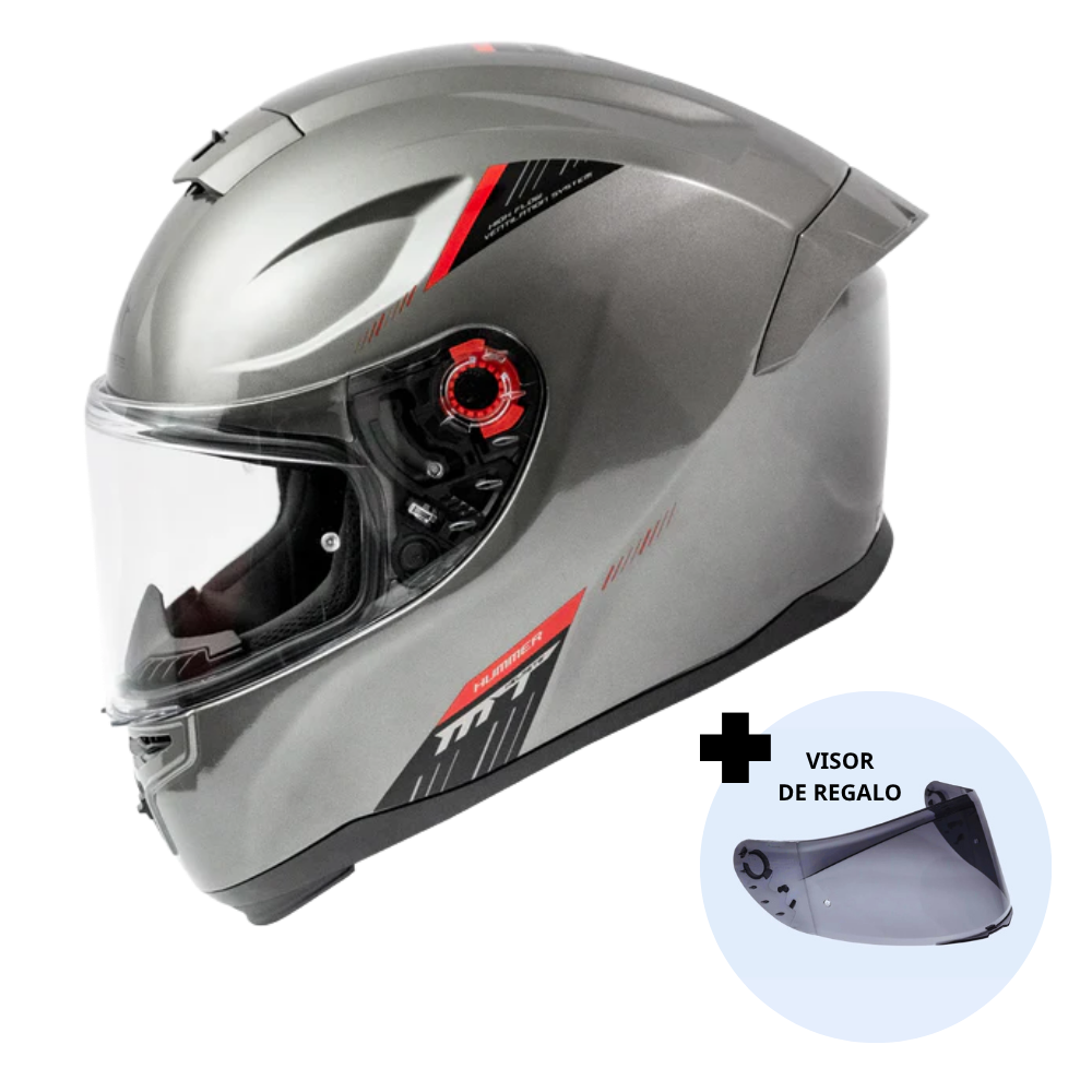 Casco de Moto MT Helmets Hummer Solid A2 Titanium Brillo + Pantalla Dark